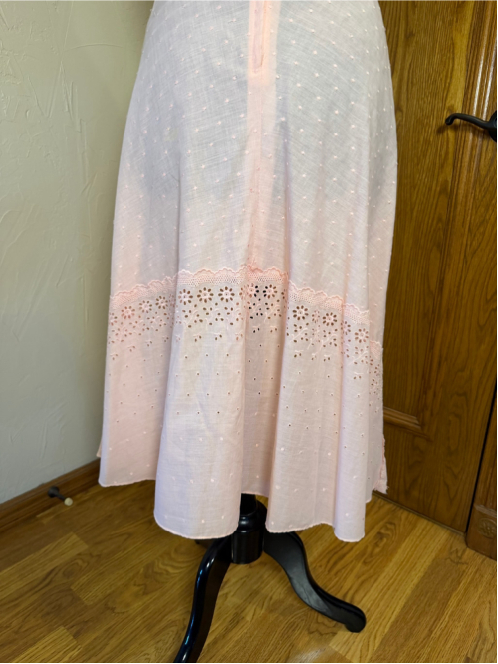 Vintage 70s Arjon California Pink Cotton Eyelet Maxi Dress - Picture 11 of 16